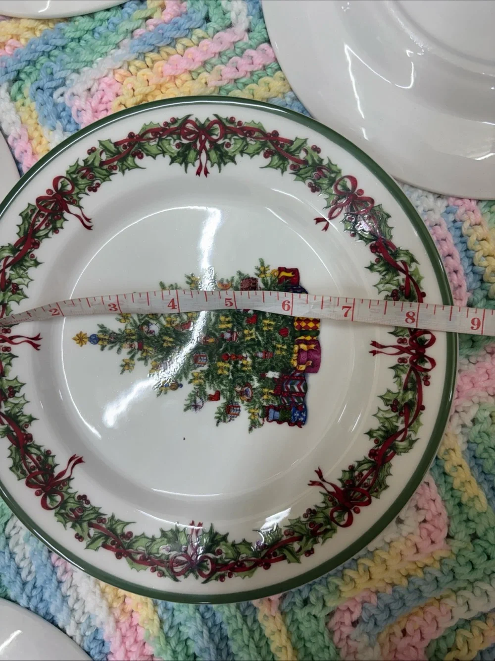Christopher Radko set of 8 holiday celebrations Christmas tree salad plates